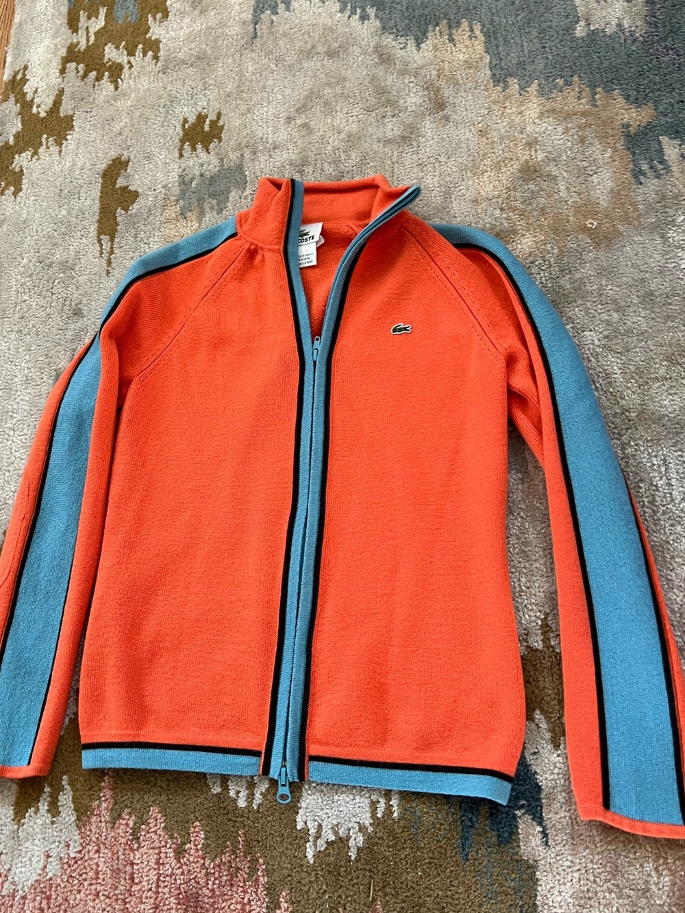 Lacoste Orange 1/4 Zip Pullover Sweater Women's 38 Pure Virgin Woolmark